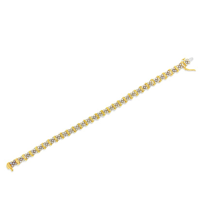 10K Yellow Gold Plated .925 Sterling Silver 2.0 Cttw Round Diamond Cluster "X" Shaped Link Bracelet (H-I Color, I3 Clarity) - 7" Bids.com