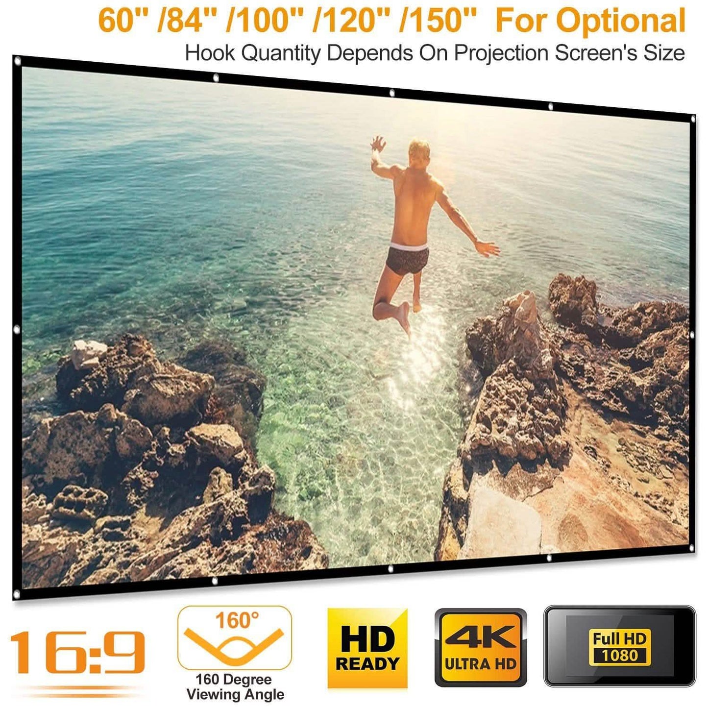 16:9 Foldable Projector Screen Anti-Crease Wall Mounted DailySale