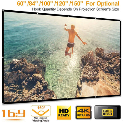 16:9 Foldable Projector Screen Anti-Crease Wall Mounted DailySale