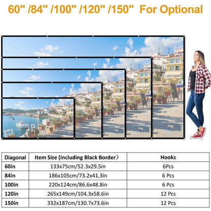 16:9 Foldable Projector Screen Anti-Crease Wall Mounted DailySale