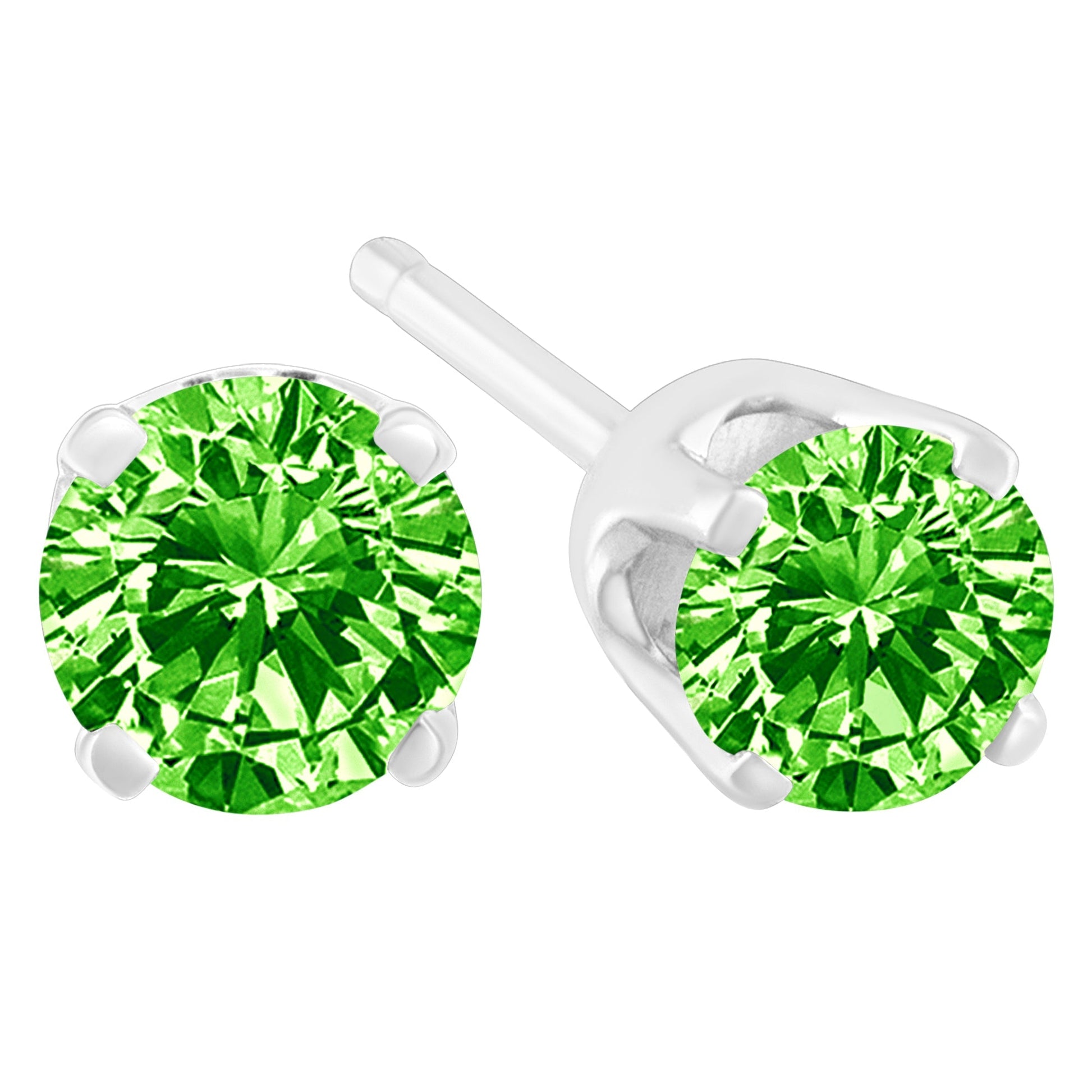 .925 Sterling Silver 1/5 Cttw Round Brilliant-Cut Green Diamond Classic 4-Prong Stud Earrings (Fancy Color-Enhanced, I2-I3 Clarity) Bids.com