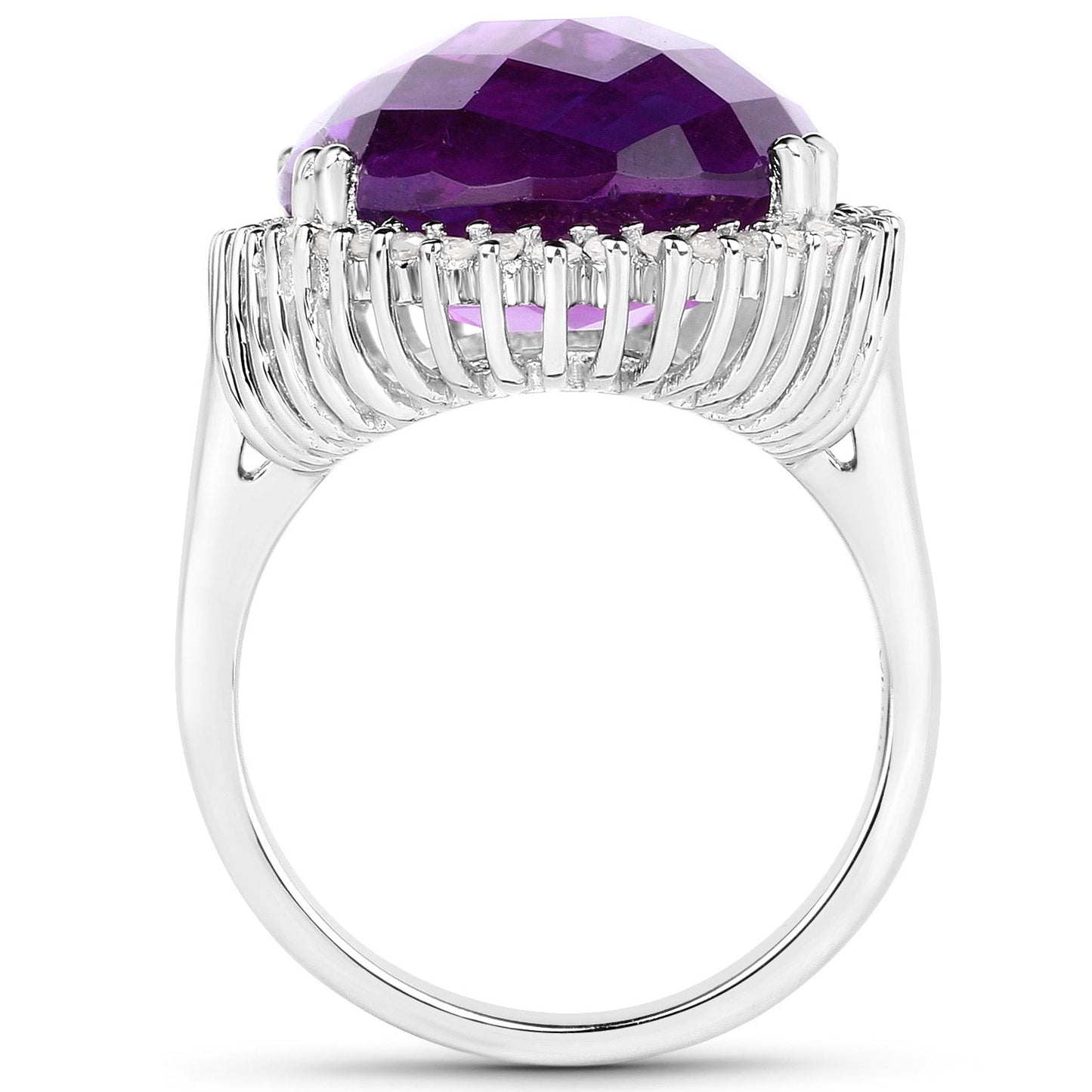14.90 Carat Genuine Amethyst and White Diamond .925 Sterling Silver Ring Bids.com