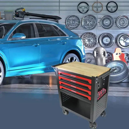 4 Drawers Multifunctional Tool Cart With Wheels And Wooden Top DailySale