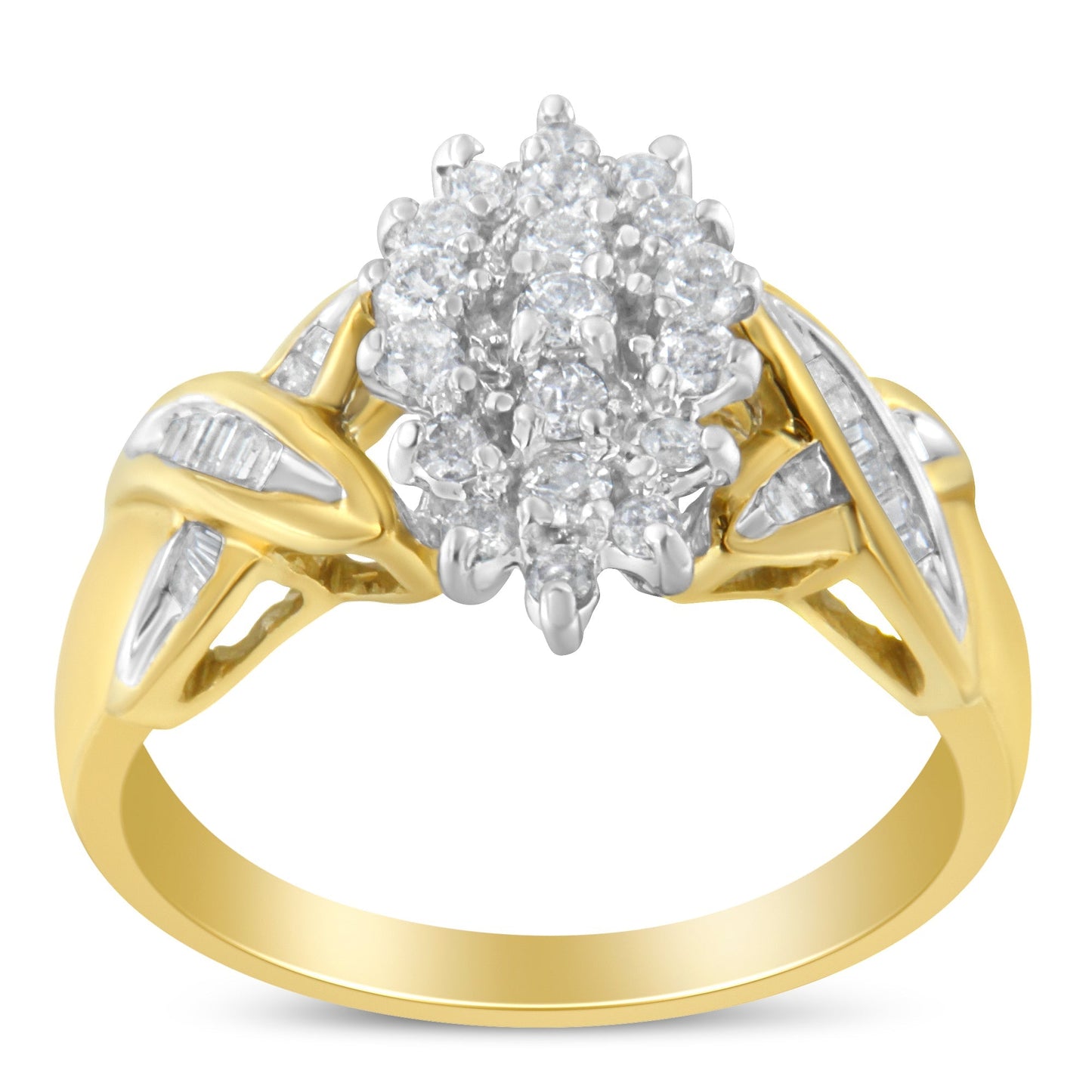 10K Yellow Gold Round And Baguette-Cut Diamond Ring (1/2 Cttw, H-I Color, I1-I2 Clarity) - Size 6 Bids.com