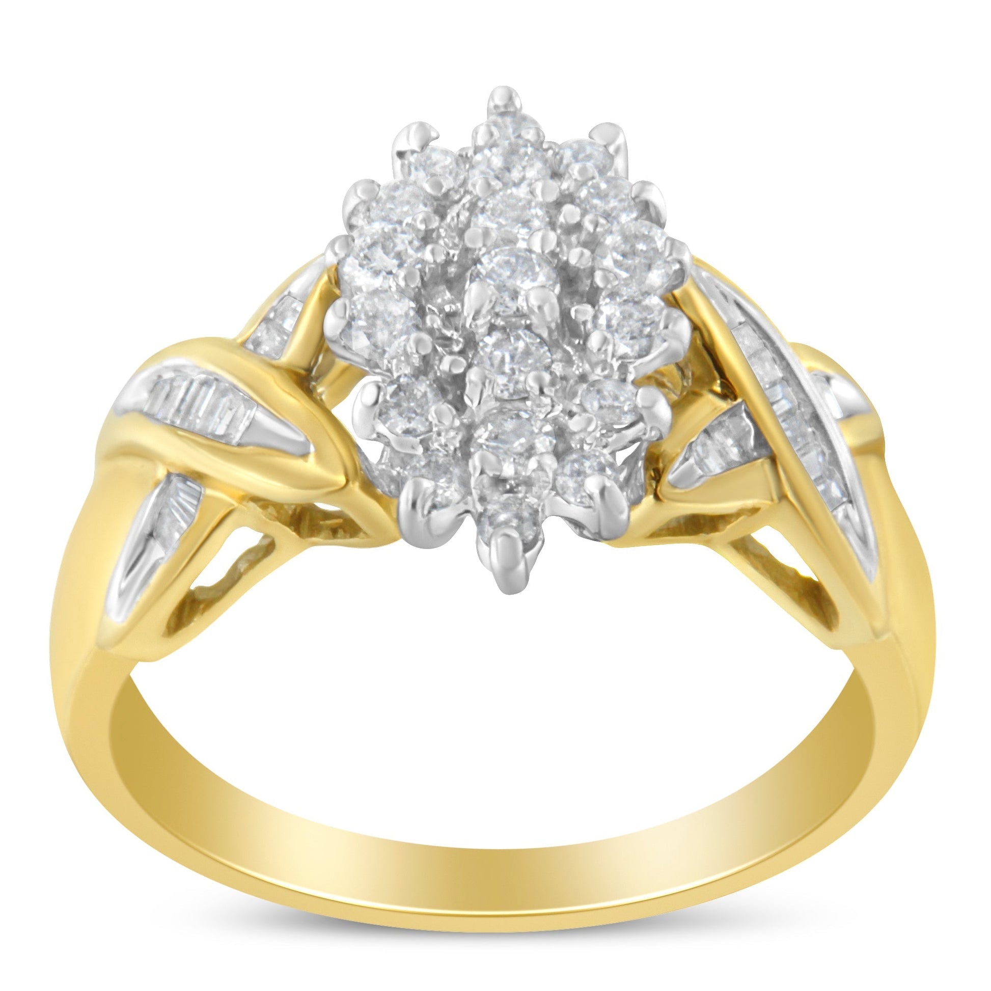10K Yellow Gold Round And Baguette-Cut Diamond Ring (1/2 Cttw, H-I Color, I1-I2 Clarity) - Size 6 Bids.com