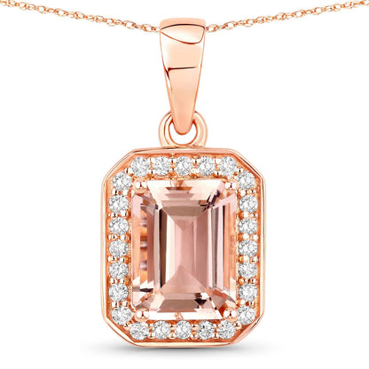1.51 Carat Genuine Morganite and White Diamond 14K Rose Gold Pendant Bids.com