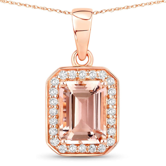 1.51 Carat Genuine Morganite and White Diamond 14K Rose Gold Pendant Bids.com