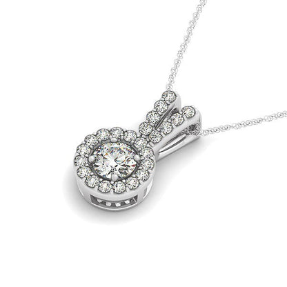 Round Pendant with Split Bail and Diamond Halo in 14k White Gold (3/4 cttw) Bids.com