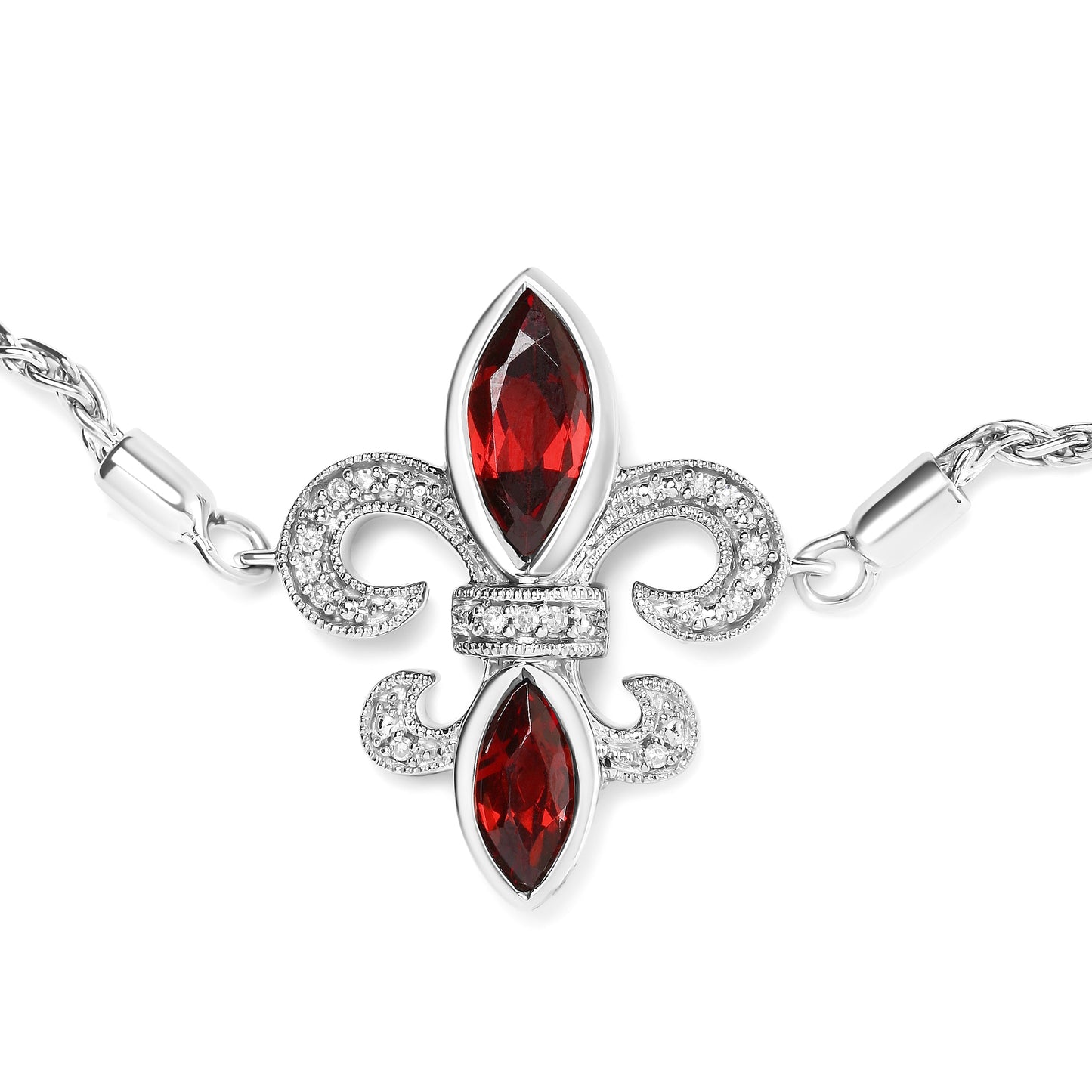 .925 Sterling Silver Marquise Garnet  and Diamond Accent Lariat 4â€-10â€ Fleur De Lis Adjustable Bolo Bracelet (H-I Color, SI1-SI2 Clarity) Bids.com