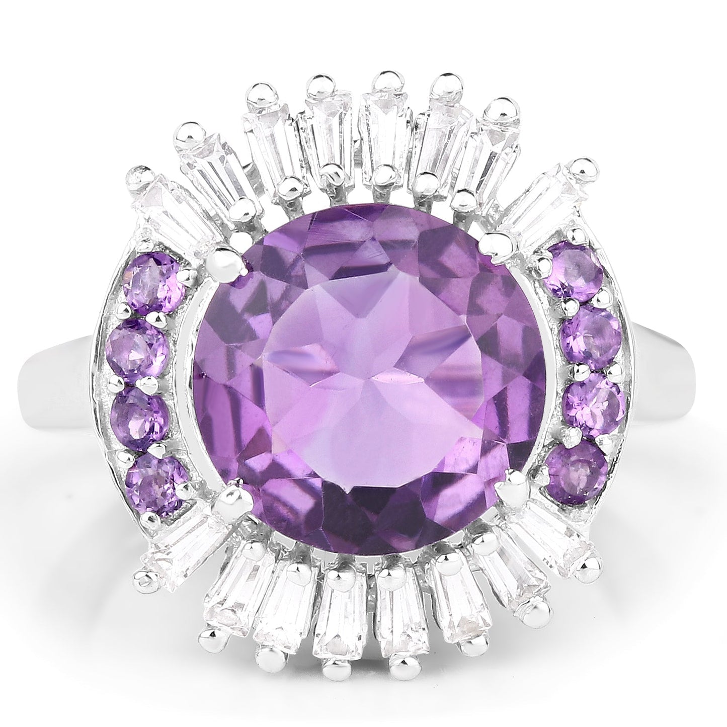 5.20 Carat Genuine Amethyst and White Topaz .925 Sterling Silver Ring Bids.com