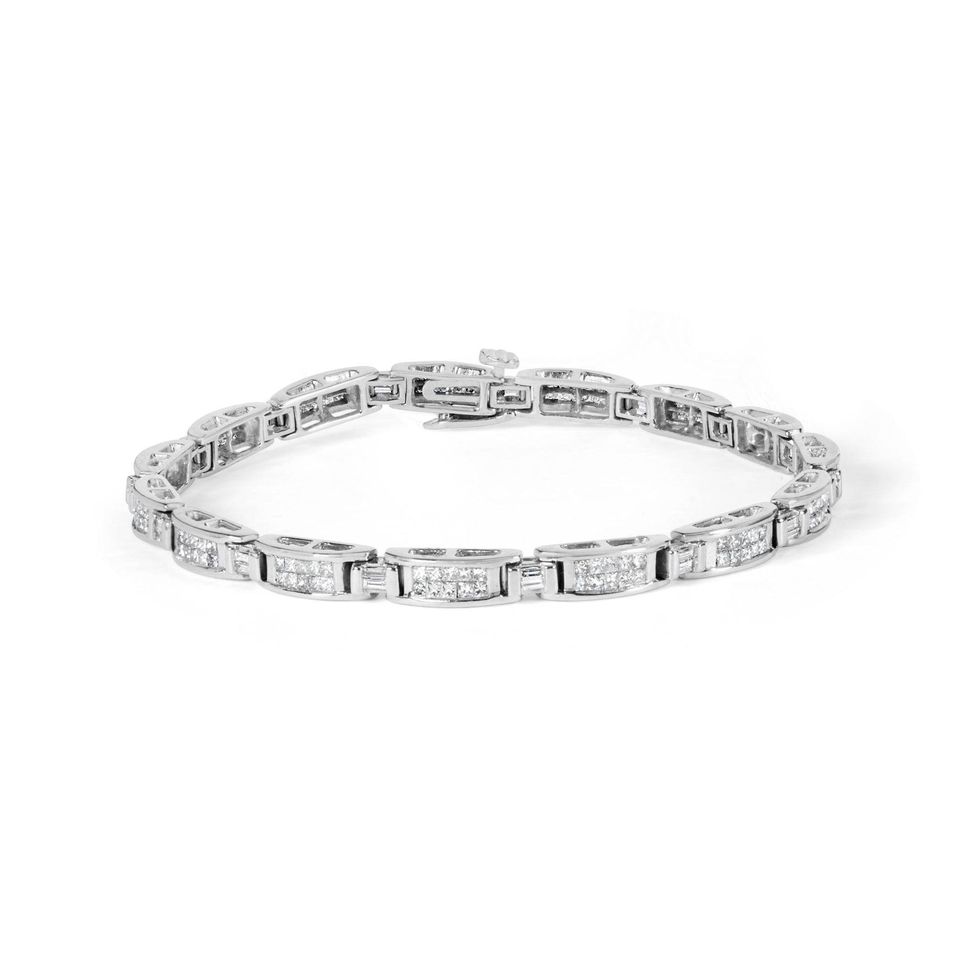14K White Gold 2.0 Cttw Baguette and Princess-Cut Diamond Tennis Bracelet (H-I Color, SI1-SI2 Clarity) - 7" Bids.com