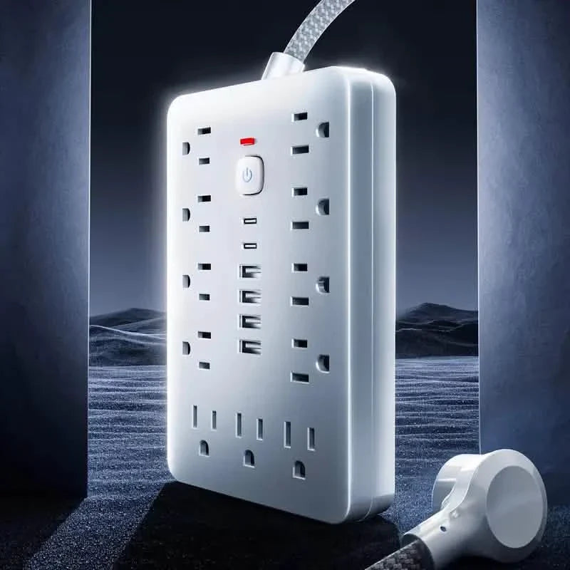 17-in-1 Surge Protector Power Cord 5Ft Braided Flat Extension Cable with 6 USB Chargers, 2 USB C, 11 AC Power Outlets DailySale