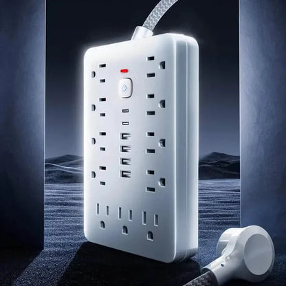17-in-1 Surge Protector Power Cord 5Ft Braided Flat Extension Cable with 6 USB Chargers, 2 USB C, 11 AC Power Outlets DailySale