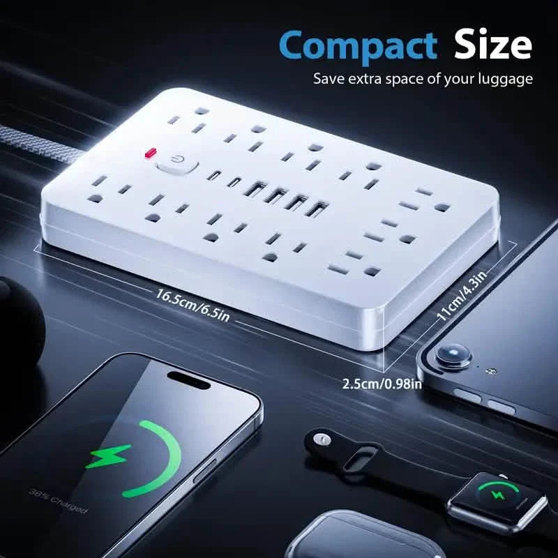 17-in-1 Surge Protector Power Cord 5Ft Braided Flat Extension Cable with 6 USB Chargers, 2 USB C, 11 AC Power Outlets DailySale