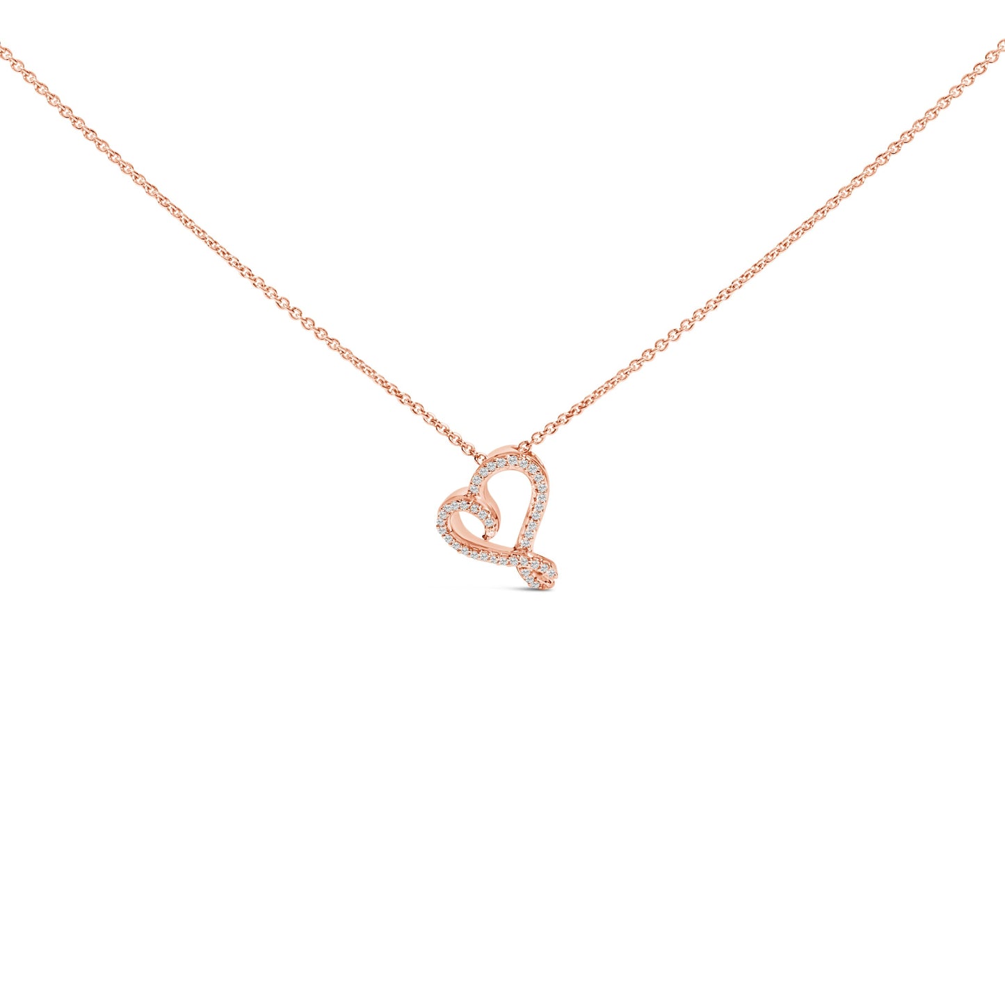 14k Rose Gold Plated Silver 1/10 Cttw Diamond Open Heart Pendant Necklace Bids.com