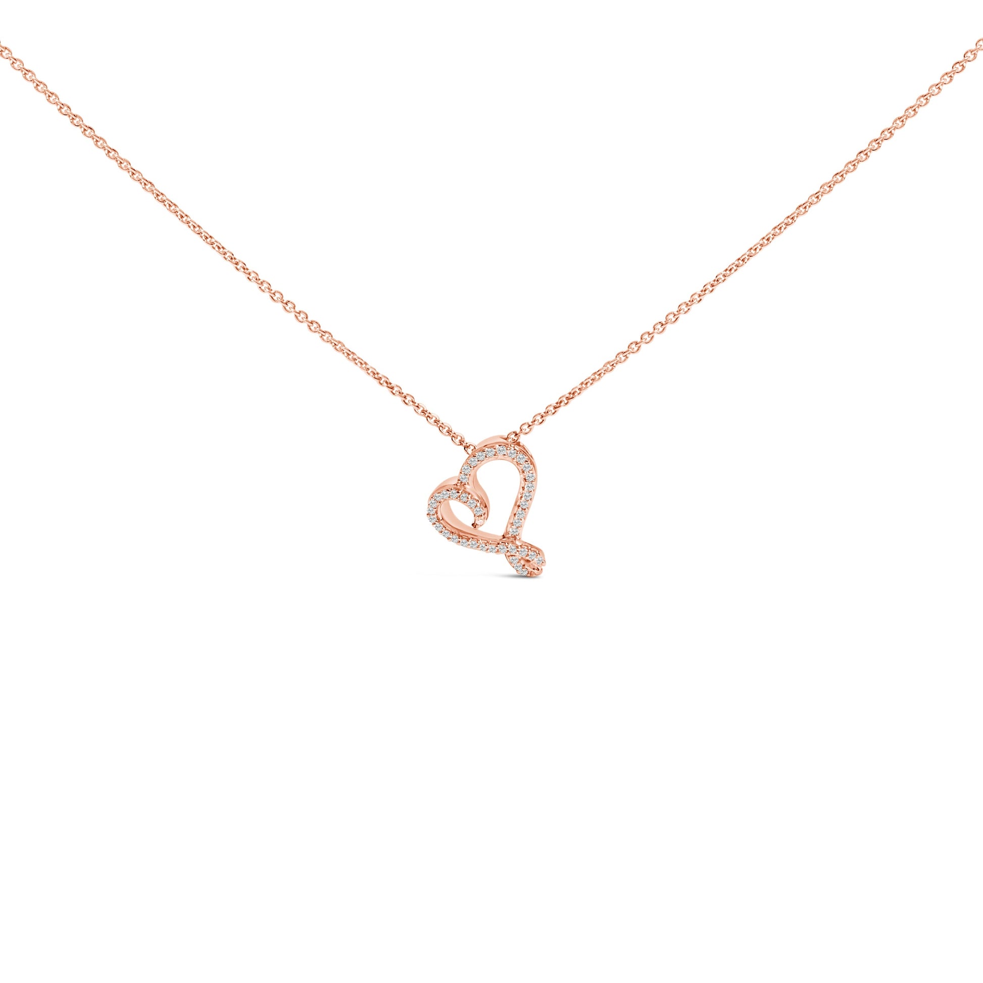 14k Rose Gold Plated Silver 1/10 Cttw Diamond Open Heart Pendant Necklace Bids.com