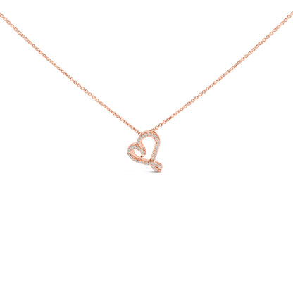 14k Rose Gold Plated Silver 1/10 Cttw Diamond Open Heart Pendant Necklace Bids.com