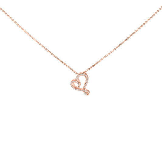 14k Rose Gold Plated Silver 1/10 Cttw Diamond Open Heart Pendant Necklace Bids.com