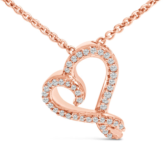14k Rose Gold Plated Silver 1/10 Cttw Diamond Open Heart Pendant Necklace Bids.com
