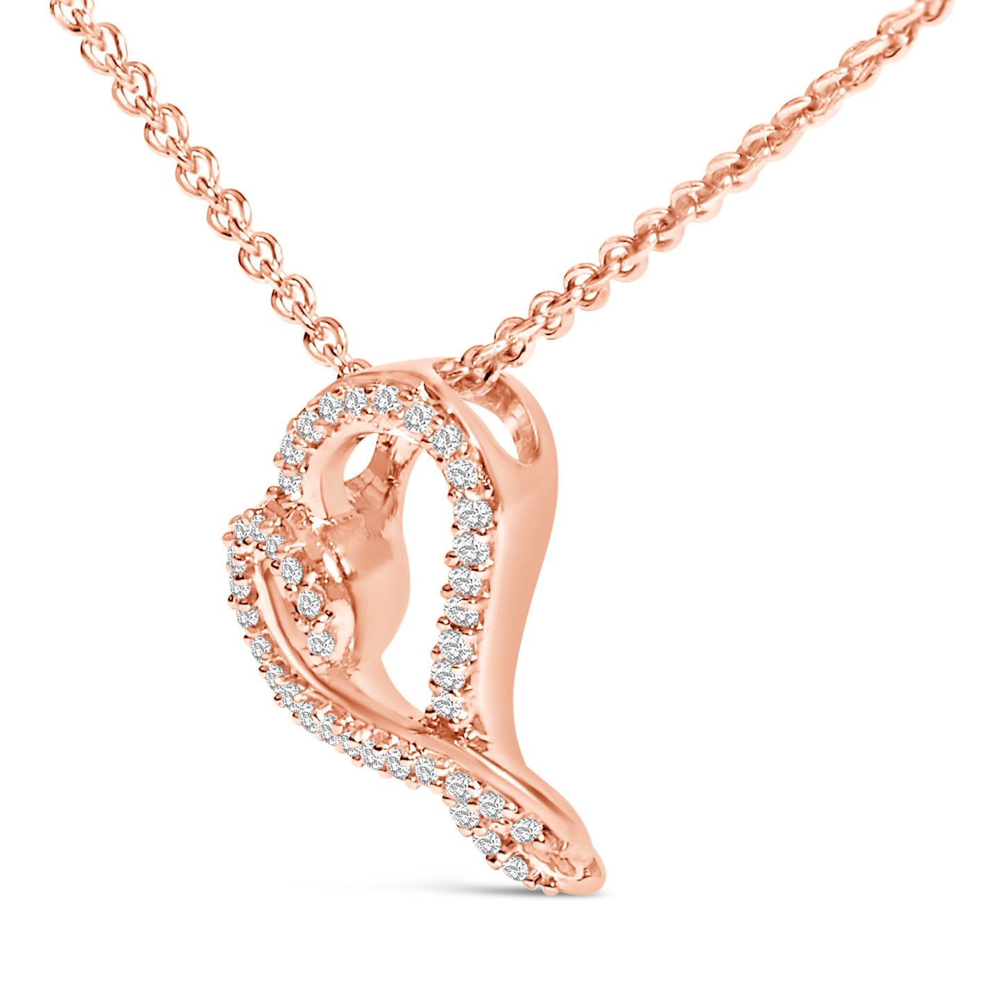 14k Rose Gold Plated Silver 1/10 Cttw Diamond Open Heart Pendant Necklace Bids.com