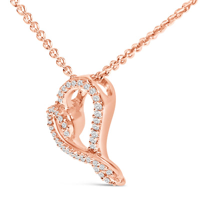 14k Rose Gold Plated Silver 1/10 Cttw Diamond Open Heart Pendant Necklace Bids.com