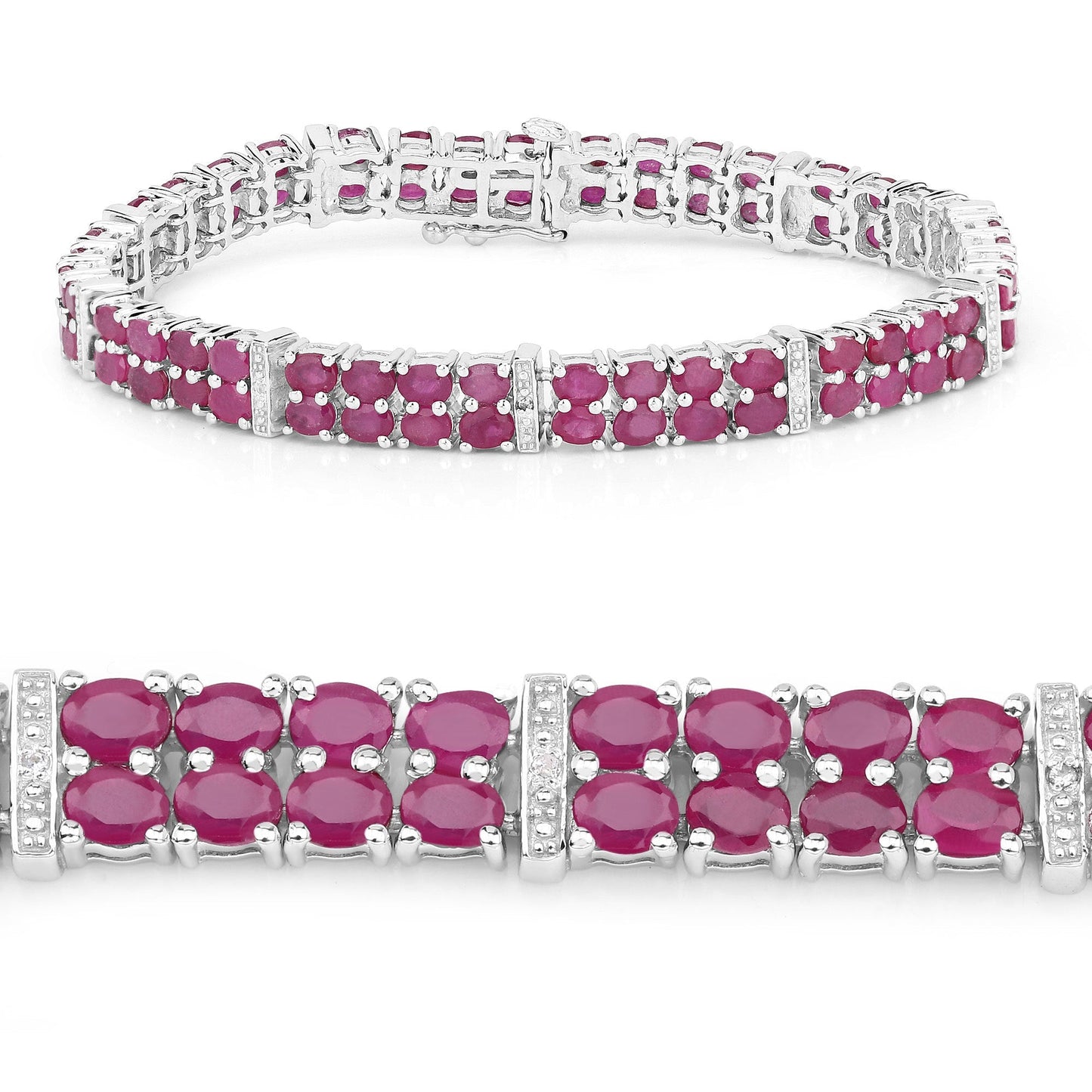 17.65 Carat Glass Filled Ruby and White Topaz .925 Sterling Silver Bracelet Bids.com