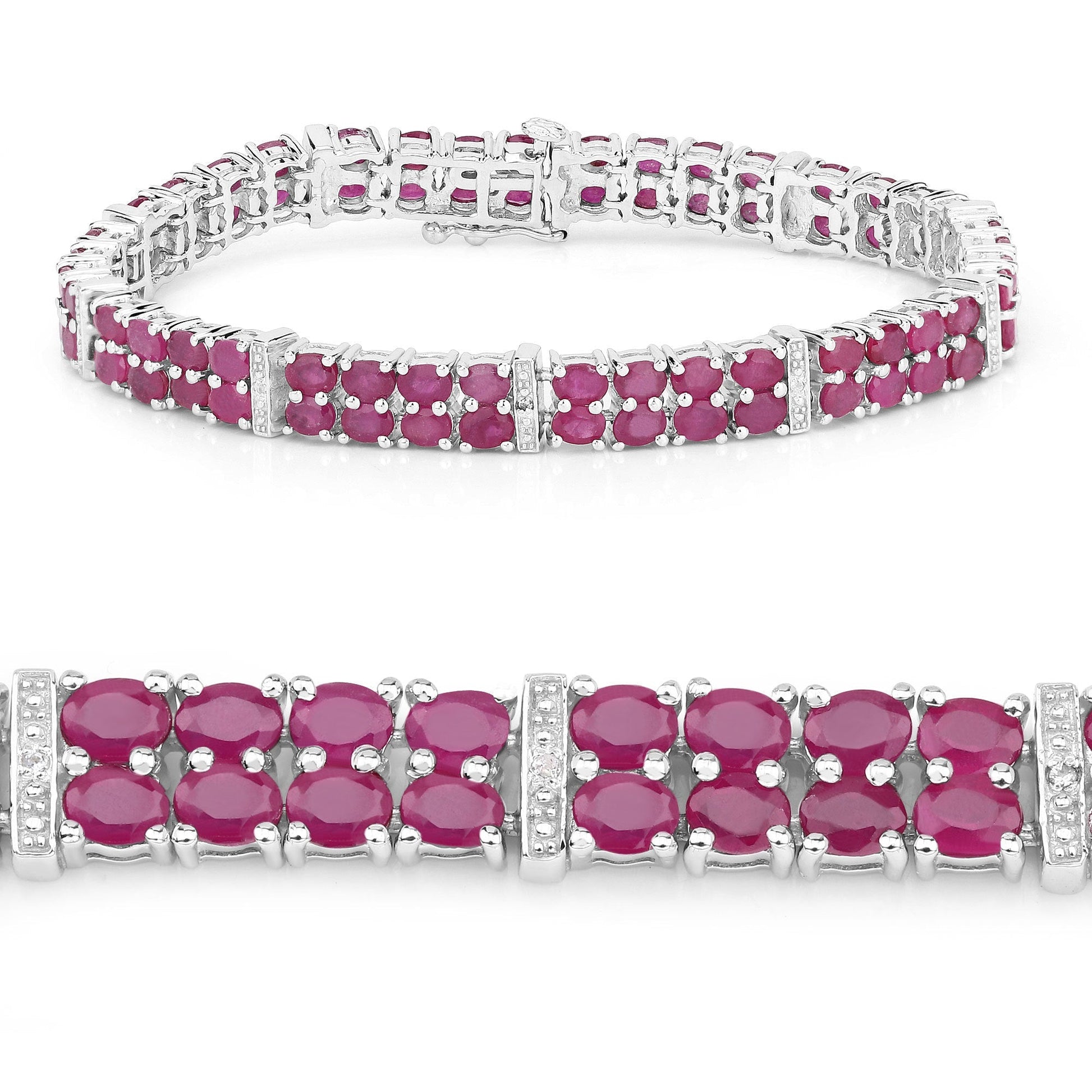 17.65 Carat Glass Filled Ruby and White Topaz .925 Sterling Silver Bracelet Bids.com