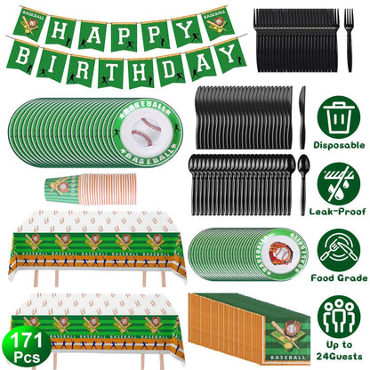 171-Pieces: Baseball Birthday Party Disposable Dinnerware Set DailySale