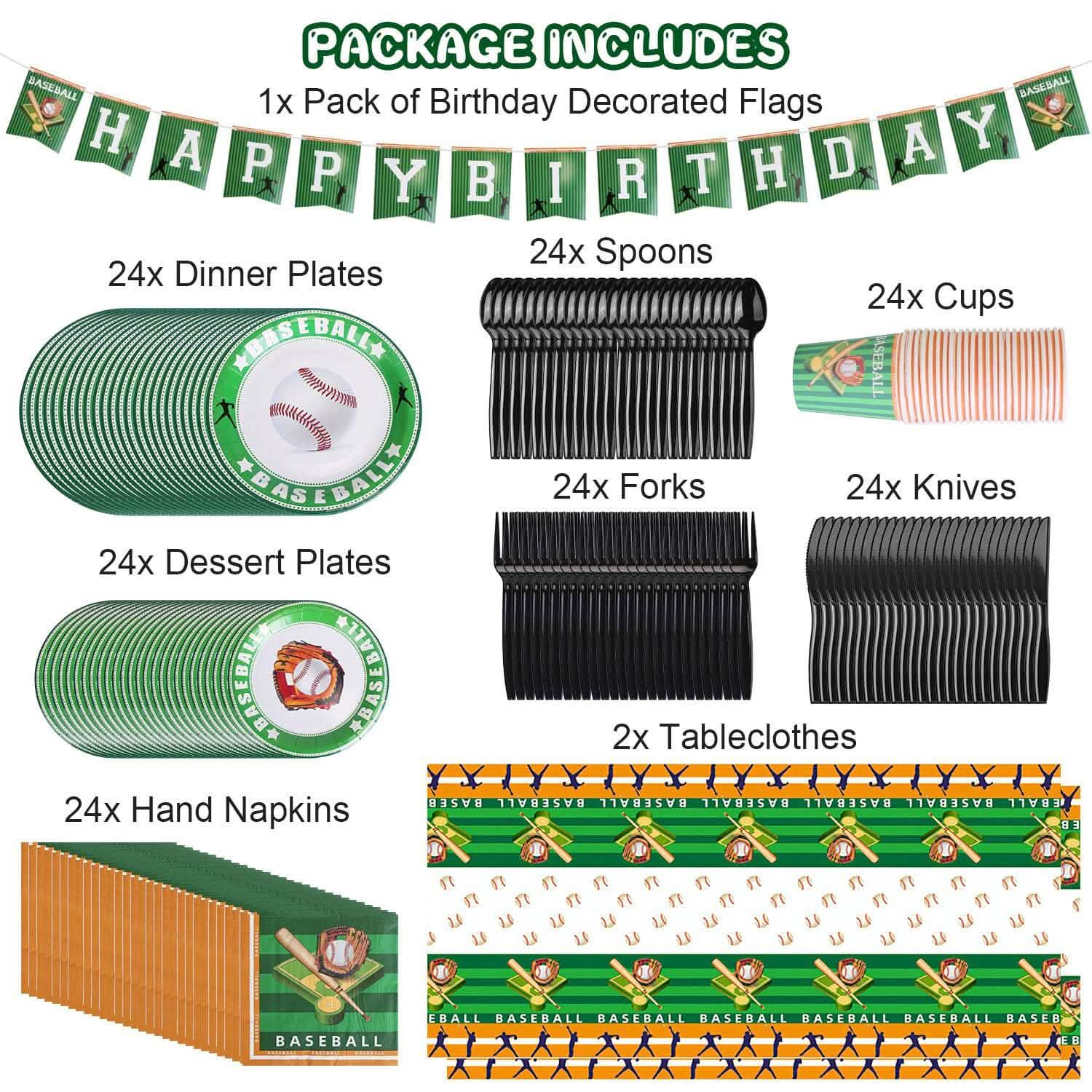 171-Pieces: Baseball Birthday Party Disposable Dinnerware Set DailySale