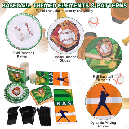 171-Pieces: Baseball Birthday Party Disposable Dinnerware Set DailySale