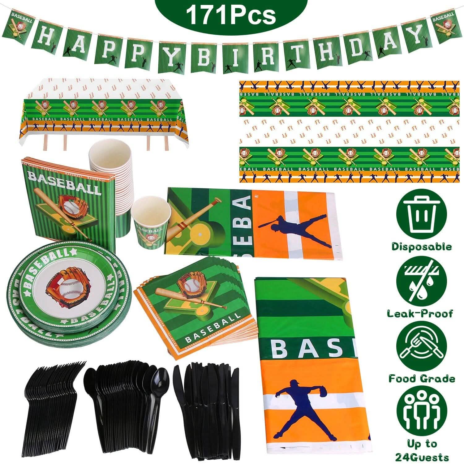 171-Pieces: Baseball Birthday Party Disposable Dinnerware Set DailySale