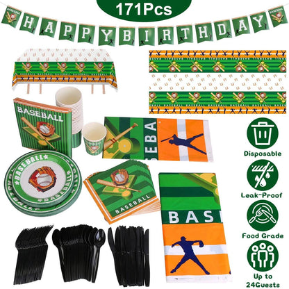 171-Pieces: Baseball Birthday Party Disposable Dinnerware Set DailySale