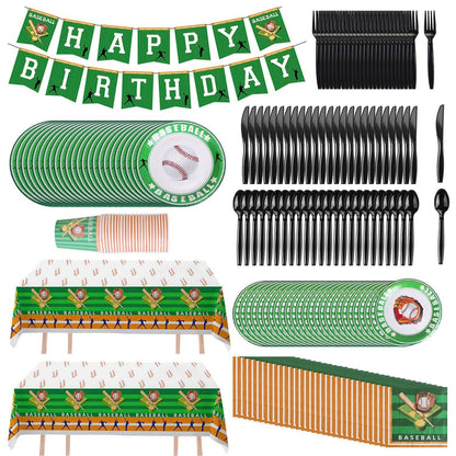 171-Pieces: Baseball Birthday Party Disposable Dinnerware Set DailySale