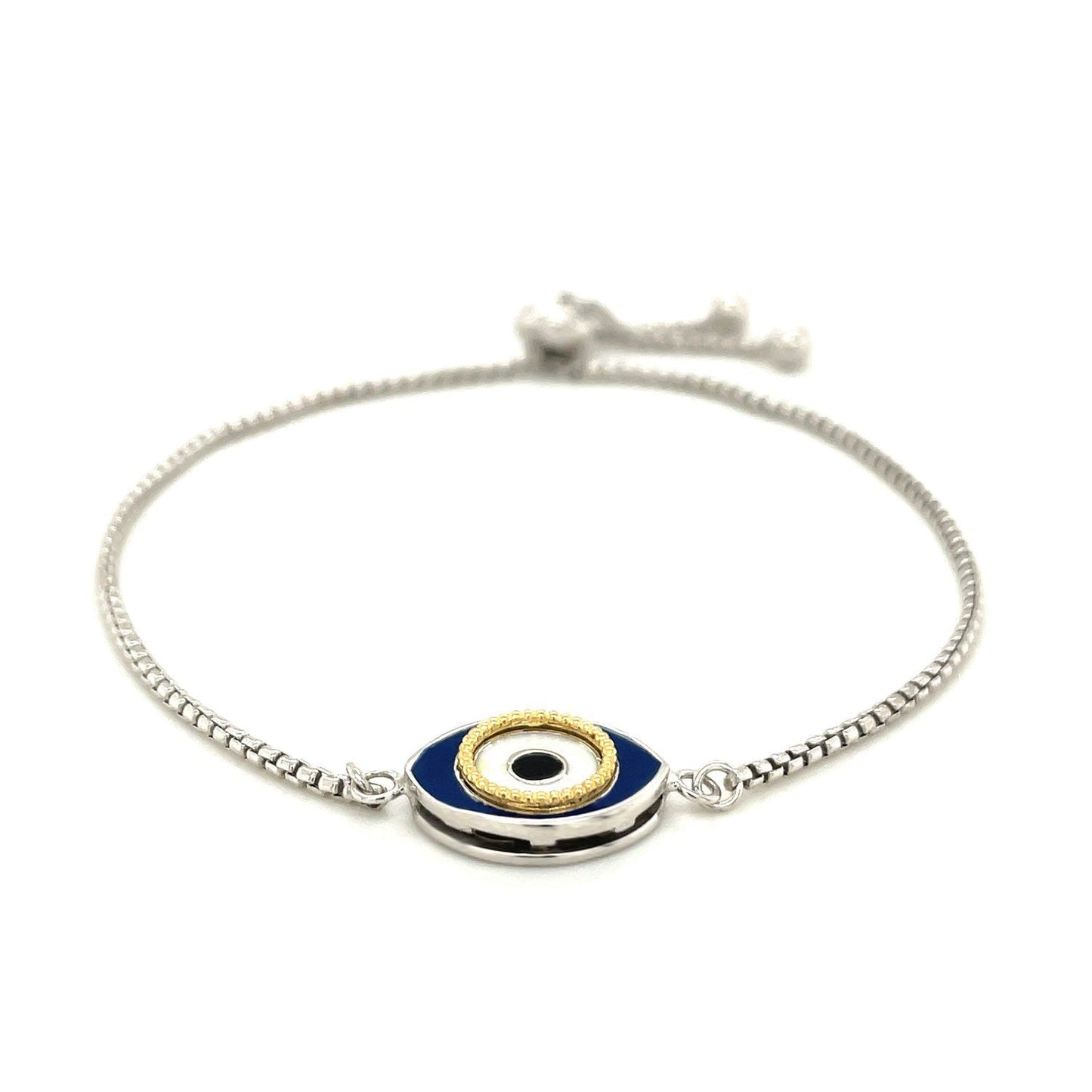 Sterling Silver Adjustable Two Toned Enameled Evil Eye Friendship Bracelet Bids.com