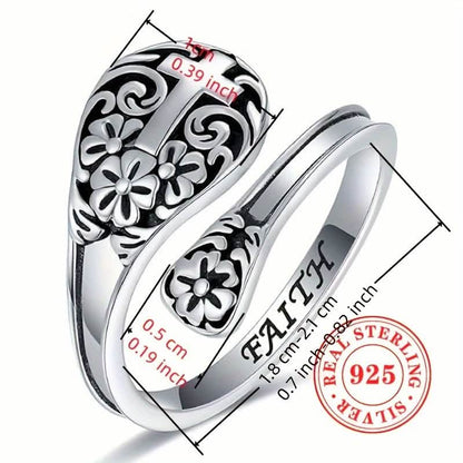 925 Sterling Silver Bohemian Faith Ring – Adjustable Vintage Cross DailySale