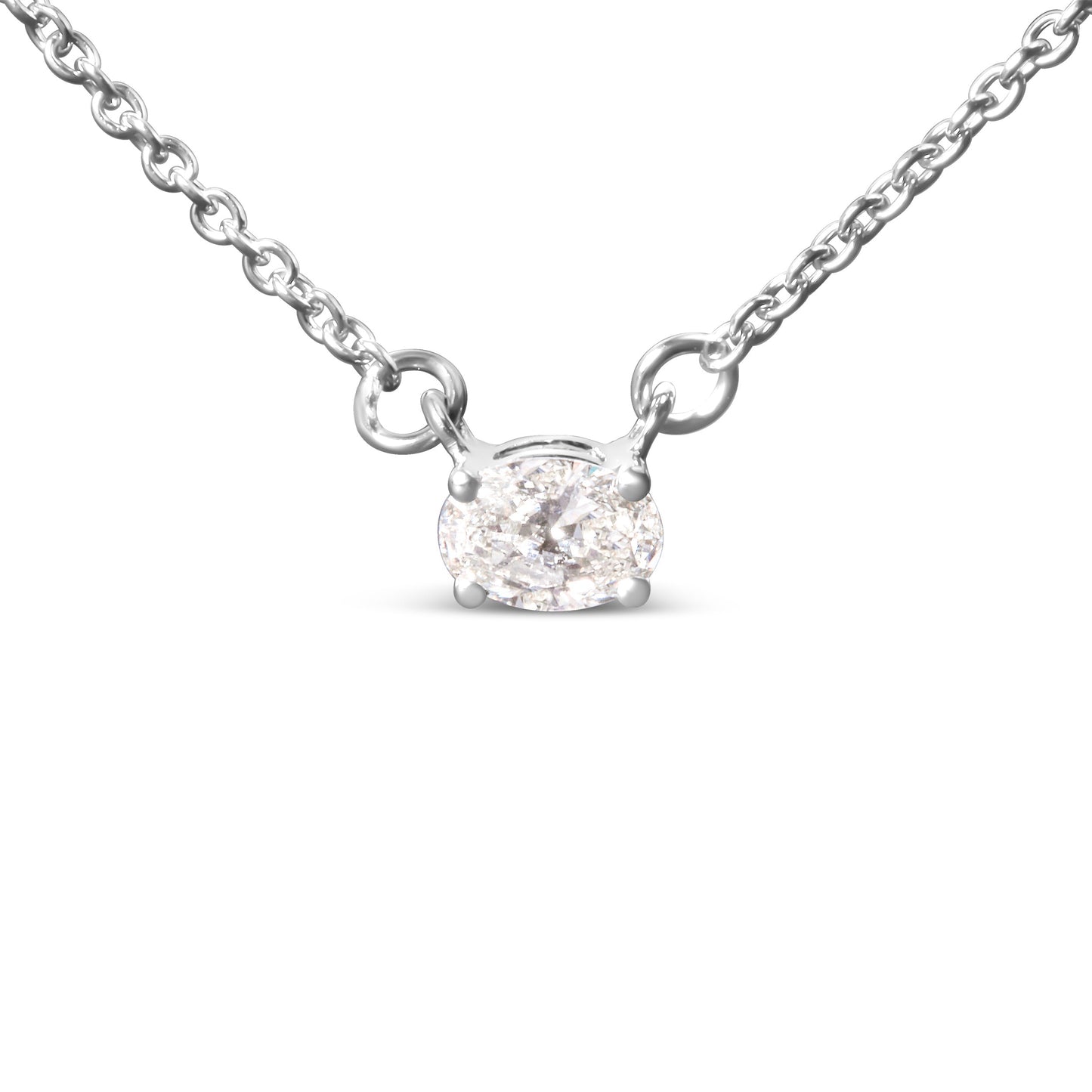 14K White Gold 1/4 Cttw Lab Grown Oval Solitaire Diamond East West 18" Pendant Necklace (G-H Color, VS2-SI1 Clarity) Bids.com