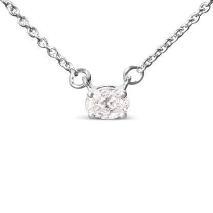 14K White Gold 1/4 Cttw Lab Grown Oval Solitaire Diamond East West 18" Pendant Necklace (G-H Color, VS2-SI1 Clarity) Bids.com