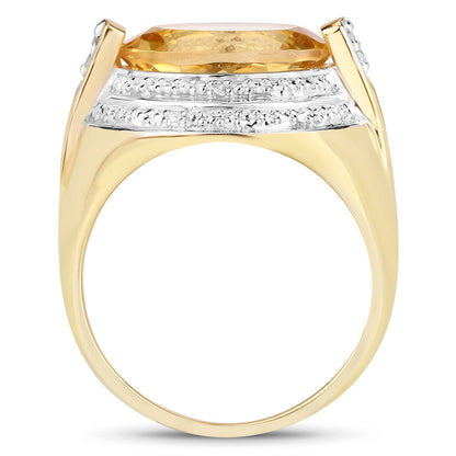 4.56 Carat Genuine Citrine and White Diamond .925 Sterling Silver Ring Bids.com