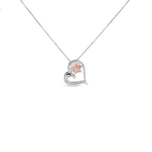 14K Rose Gold Plated Sterling Silver 1/10 Cttw Diamond Paw & Heart Pendant Necklace Bids.com