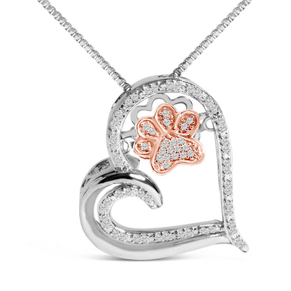 14K Rose Gold Plated Sterling Silver 1/10 Cttw Diamond Paw & Heart Pendant Necklace Bids.com