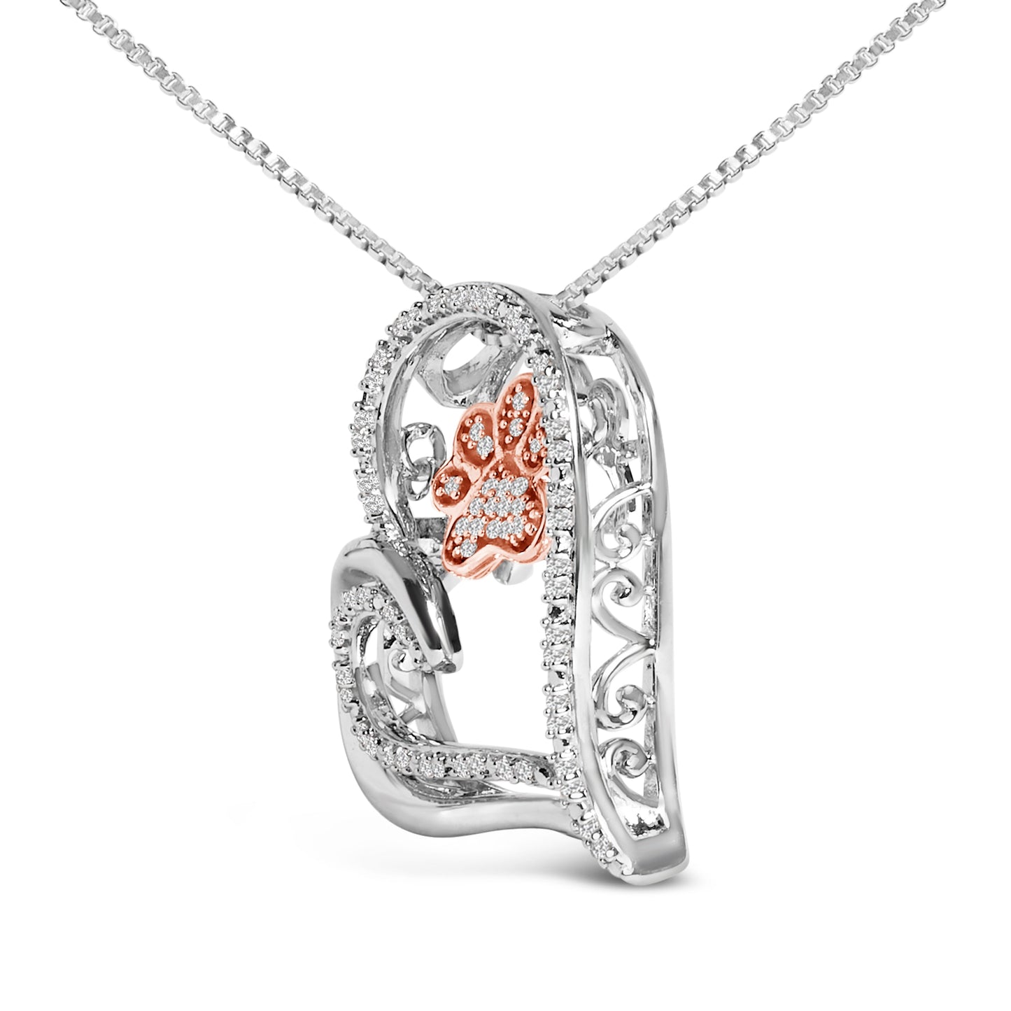 14K Rose Gold Plated Sterling Silver 1/10 Cttw Diamond Paw & Heart Pendant Necklace Bids.com