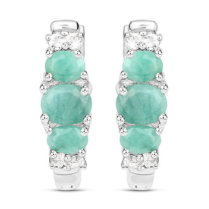 1.30 Carat Genuine Emerald and White Topaz .925 Sterling Silver Earrings Bids.com