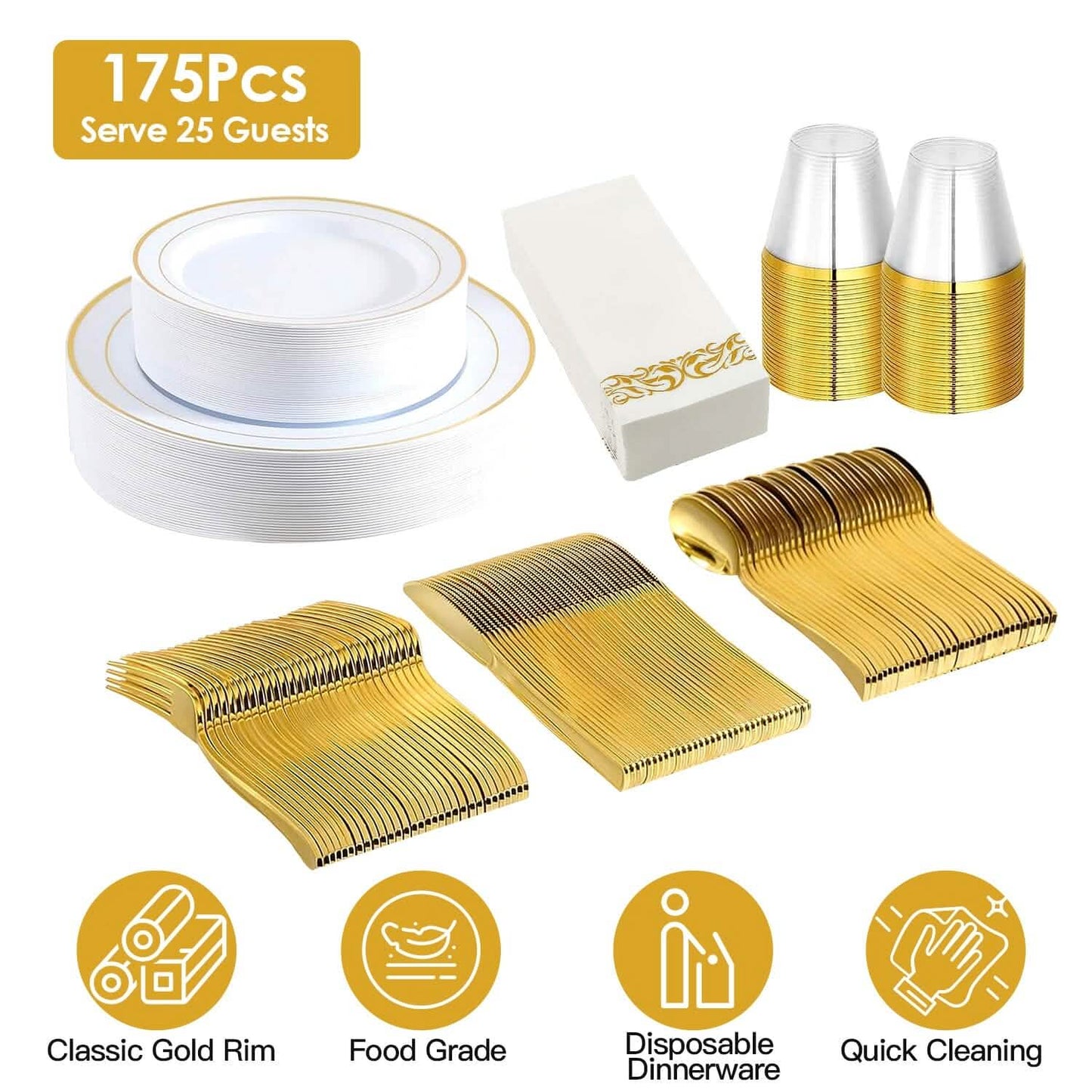 175-Pieces: Disposable Gold Dinnerware Set DailySale