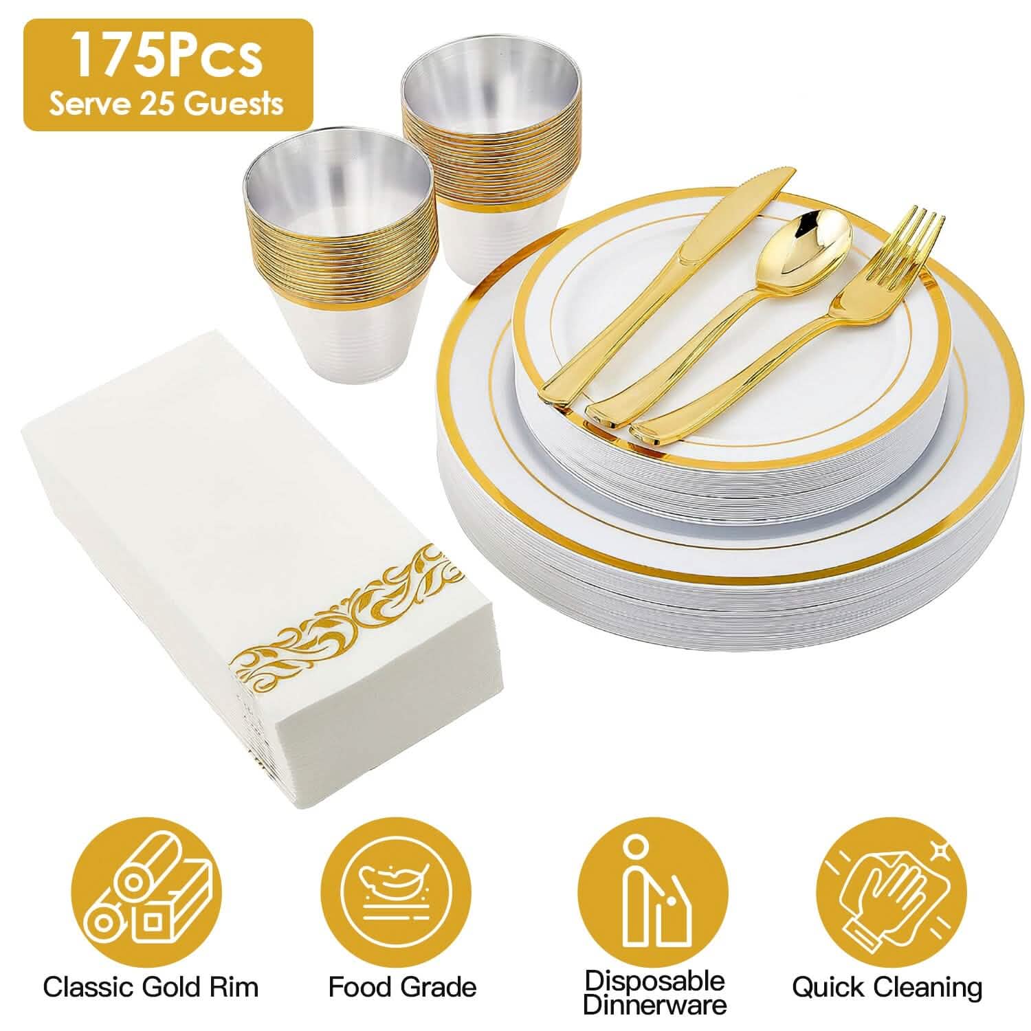 175-Pieces: Disposable Gold Dinnerware Set DailySale