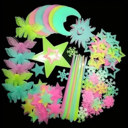 175-Pieces: Reusable Glow-in-the-Dark Star Wall Stickers with Shimmery Finish DailySale