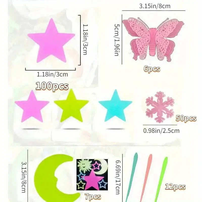 175-Pieces: Reusable Glow-in-the-Dark Star Wall Stickers with Shimmery Finish DailySale