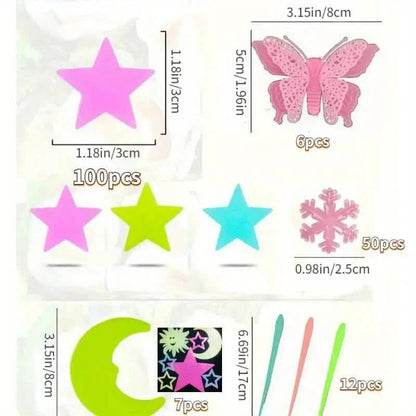 175-Pieces: Reusable Glow-in-the-Dark Star Wall Stickers with Shimmery Finish DailySale