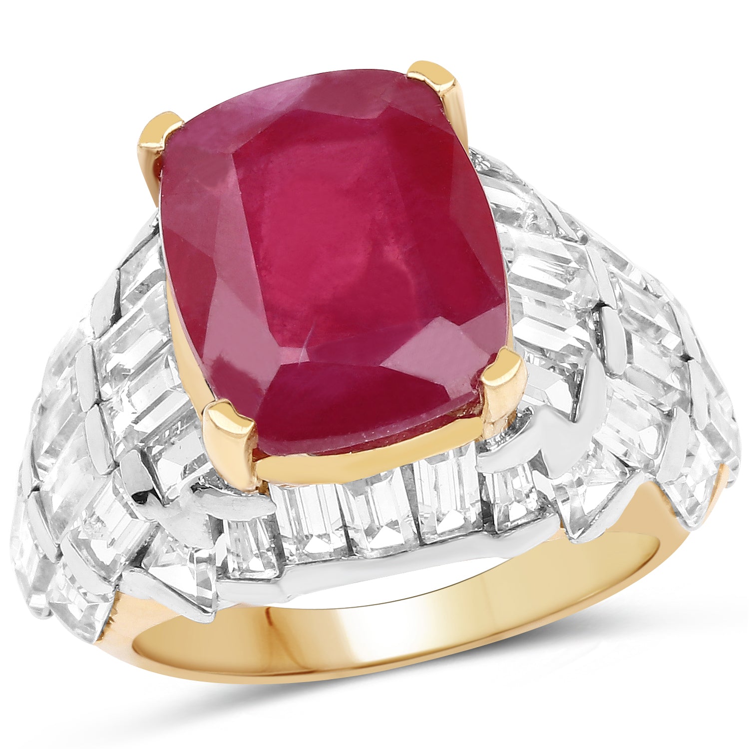 14K Yellow Gold Plated 10.76 Carat Glass Filled Ruby and White Topaz .925 Sterling Silver Ring Bids.com