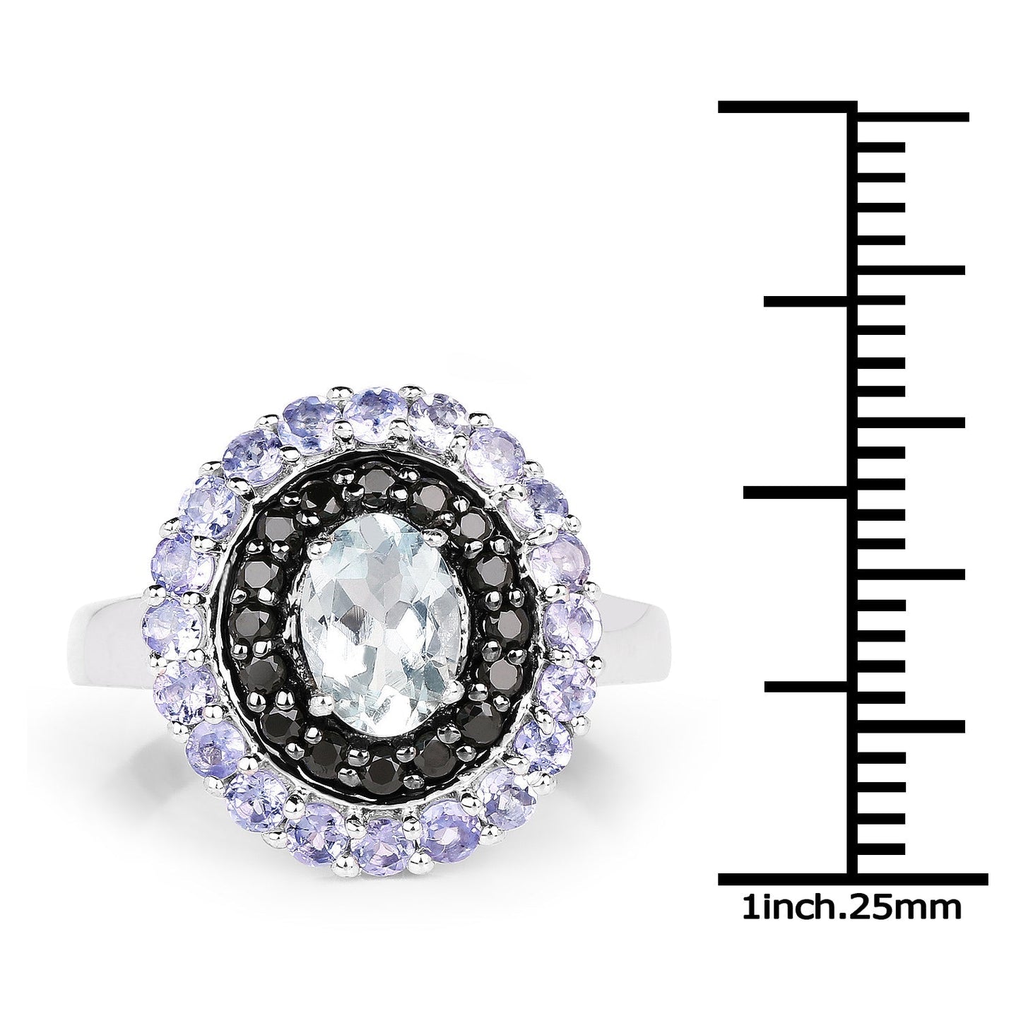 1.77 Carat Genuine Aquamarine, Black Spinel and Tanzanite .925 Sterling Silver Ring Bids.com