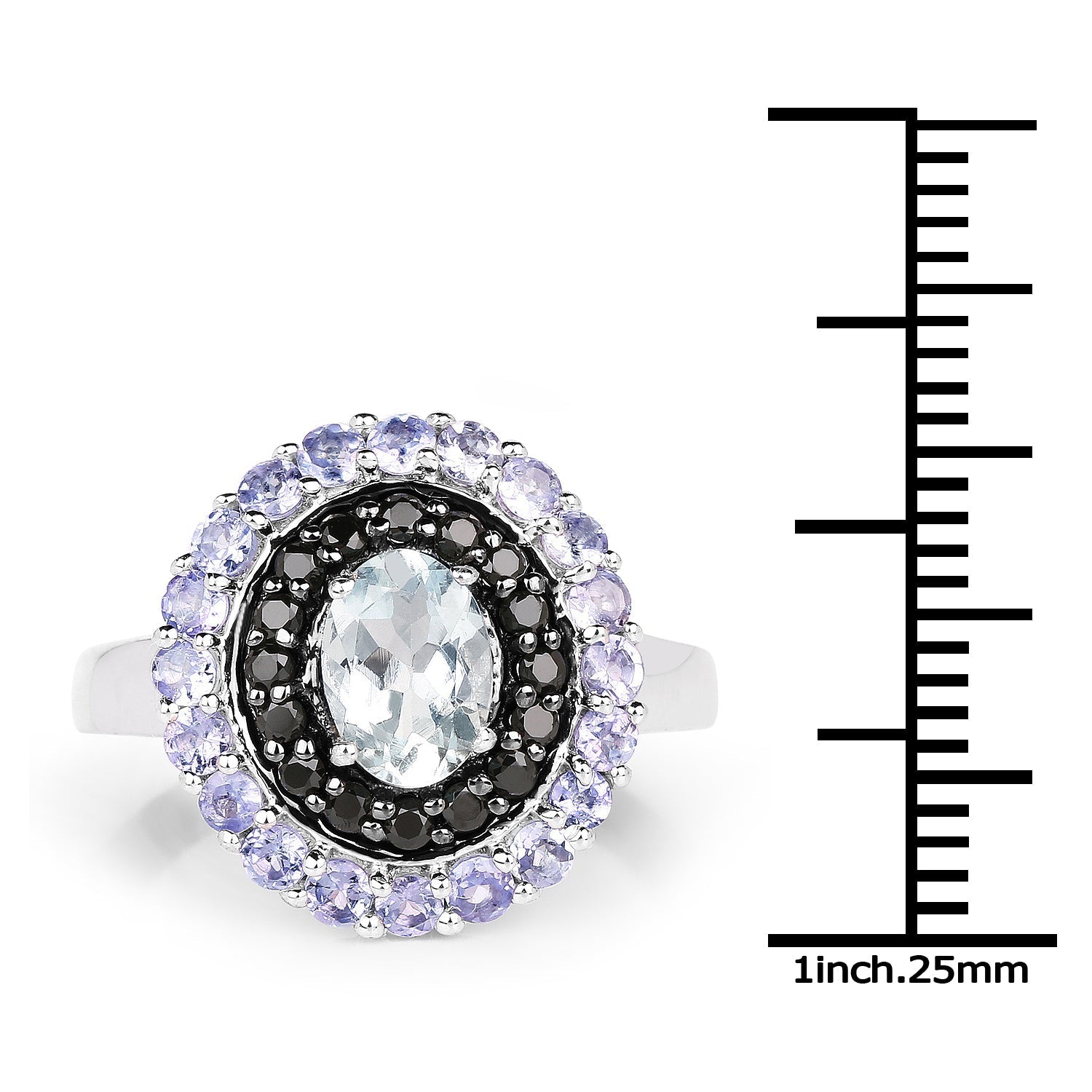 1.77 Carat Genuine Aquamarine, Black Spinel and Tanzanite .925 Sterling Silver Ring Bids.com